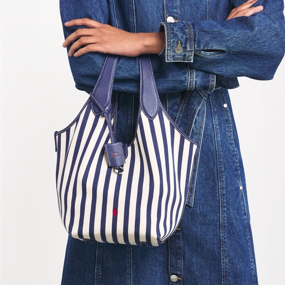 Polo Play Striped Canvas Medium Tote in Ink & White NWT | sold out everywhere